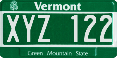 VT license plate XYZ122