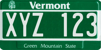 VT license plate XYZ123