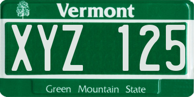 VT license plate XYZ125