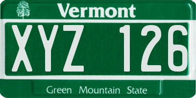 VT license plate XYZ126