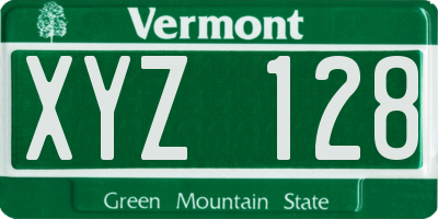 VT license plate XYZ128