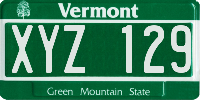 VT license plate XYZ129