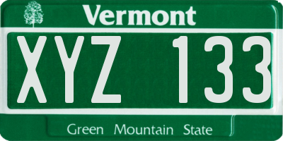 VT license plate XYZ133