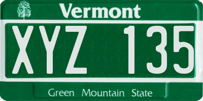 VT license plate XYZ135