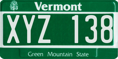 VT license plate XYZ138