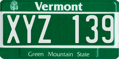 VT license plate XYZ139