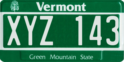 VT license plate XYZ143