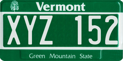 VT license plate XYZ152