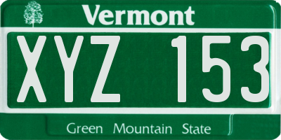 VT license plate XYZ153