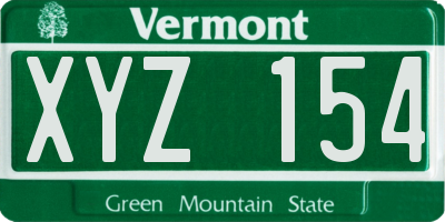 VT license plate XYZ154