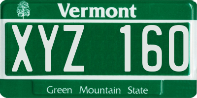 VT license plate XYZ160