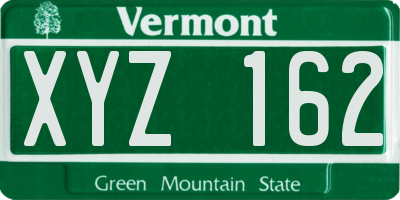 VT license plate XYZ162