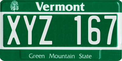 VT license plate XYZ167
