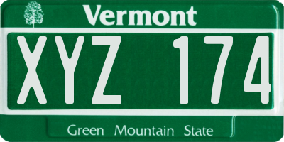 VT license plate XYZ174