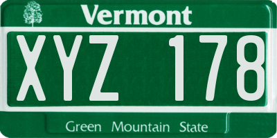 VT license plate XYZ178
