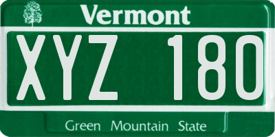 VT license plate XYZ180