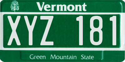 VT license plate XYZ181