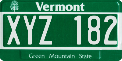 VT license plate XYZ182