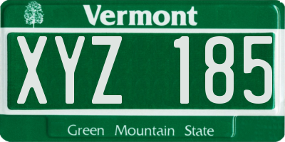 VT license plate XYZ185