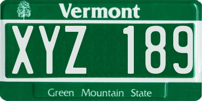 VT license plate XYZ189