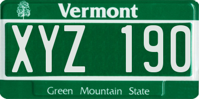 VT license plate XYZ190