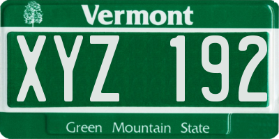 VT license plate XYZ192
