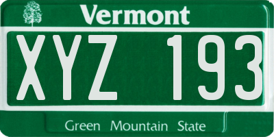 VT license plate XYZ193