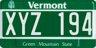 VT license plate XYZ194