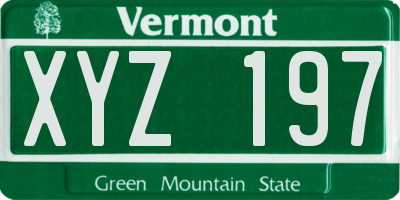 VT license plate XYZ197