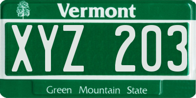 VT license plate XYZ203