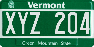 VT license plate XYZ204