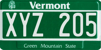 VT license plate XYZ205