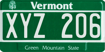 VT license plate XYZ206