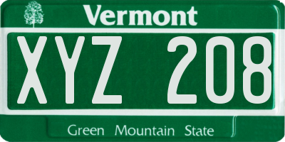 VT license plate XYZ208