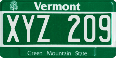 VT license plate XYZ209