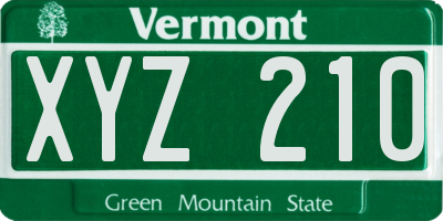 VT license plate XYZ210