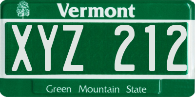 VT license plate XYZ212