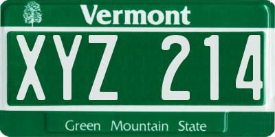 VT license plate XYZ214