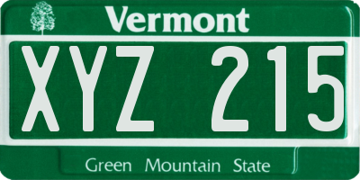 VT license plate XYZ215