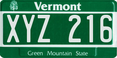 VT license plate XYZ216