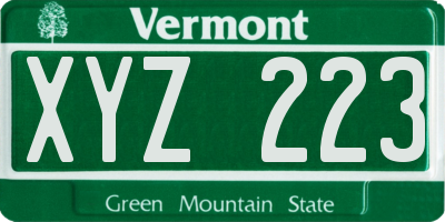 VT license plate XYZ223