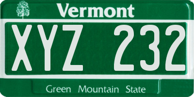 VT license plate XYZ232