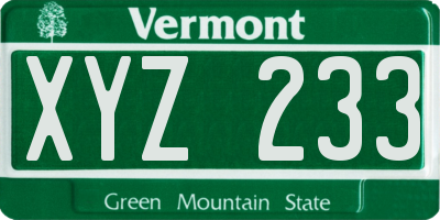 VT license plate XYZ233
