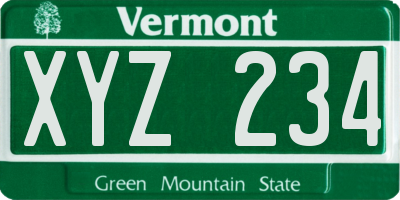 VT license plate XYZ234