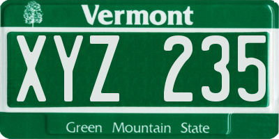 VT license plate XYZ235