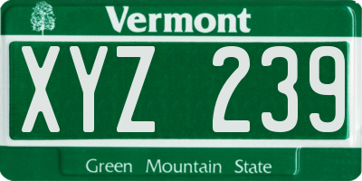 VT license plate XYZ239