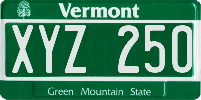 VT license plate XYZ250