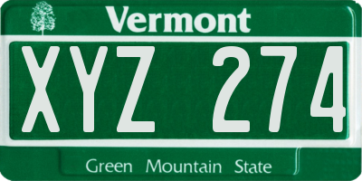 VT license plate XYZ274