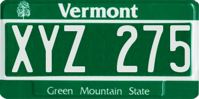 VT license plate XYZ275