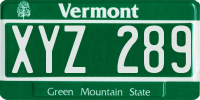 VT license plate XYZ289